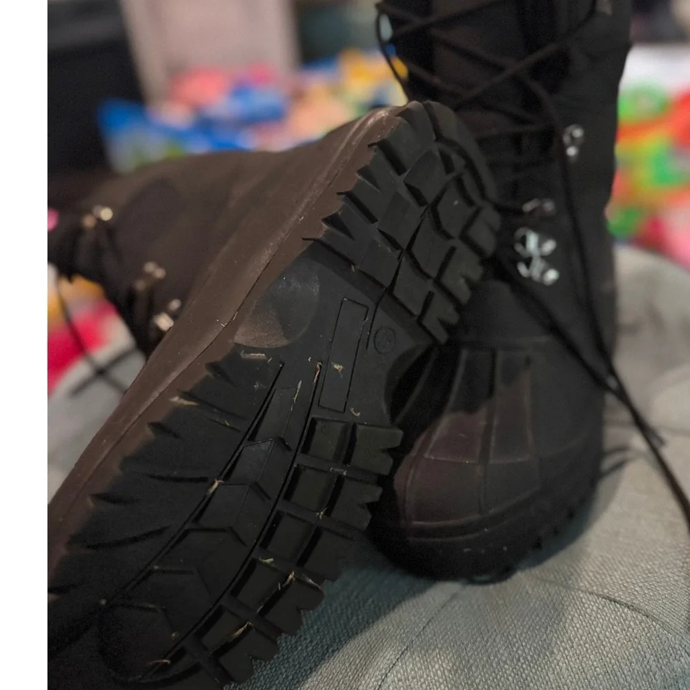 Polar Mens Black Winter Snow Boots Waterproof Duck Toe Lace Up Lug Sole Boots